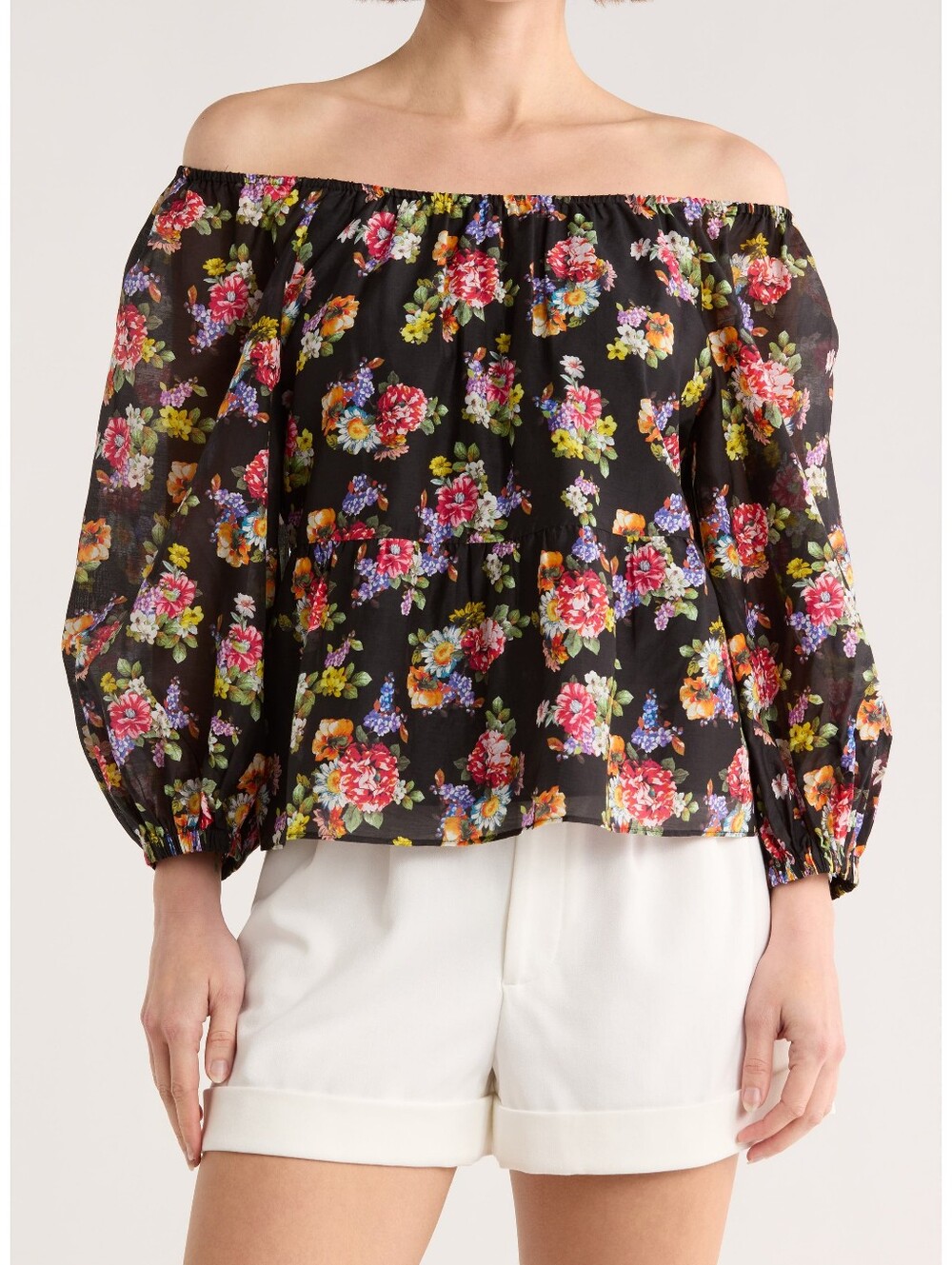 NWT Alice + Olivia Floral Ruffled Off-shoulder Peasant Top